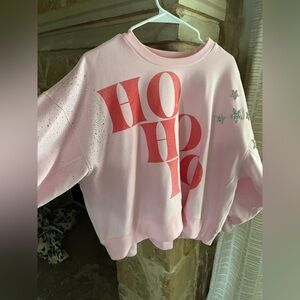 Judith March Pink Holiday Sweatshirt with Red and Silver Details
